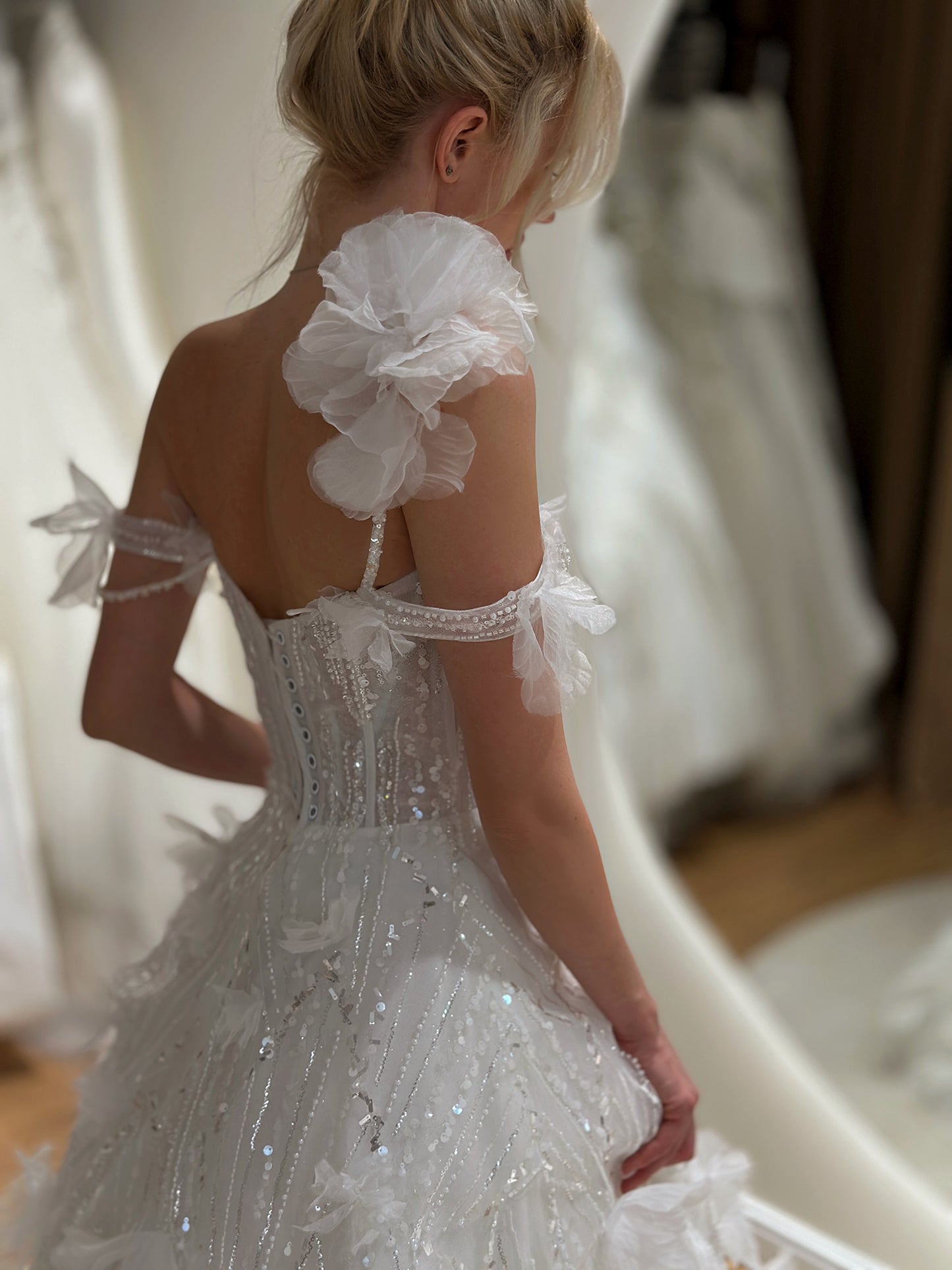 Romantic Sequin Corset Ball Gown Wedding Dress