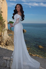 Off-Shoulder Lace Long Sleeve Mermaid Wedding Gown