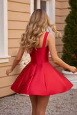 Satin Square Neck Fit and Flare Mini Dress