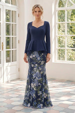 Peplum Long Sleeve Embroidered Maxi Dress