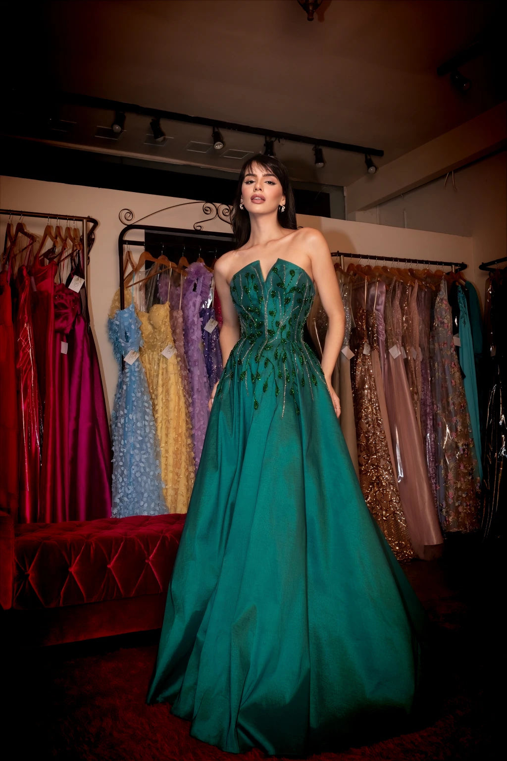Strapless Beaded Corset A-Line Evening Gown