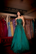 Strapless Beaded Corset A-Line Evening Gown