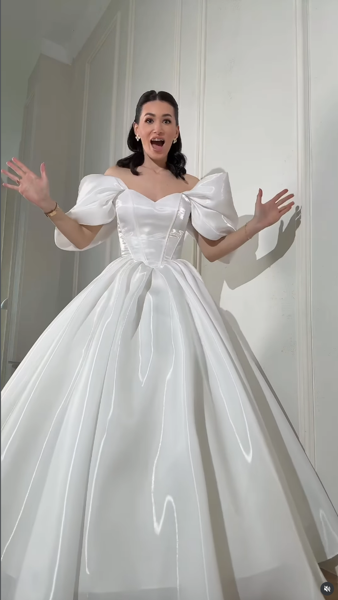 Off-the-Shoulder Puffy Sleeve Corset Ball Gown