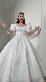 Off-the-Shoulder Puffy Sleeve Corset Ball Gown