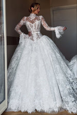High Neck Lace Ball Gown Wedding Dress