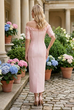 Off-the-Shoulder 3D Floral Column Dress