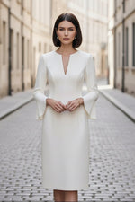 Notch Neck Bell Sleeve Midi Sheath Dress