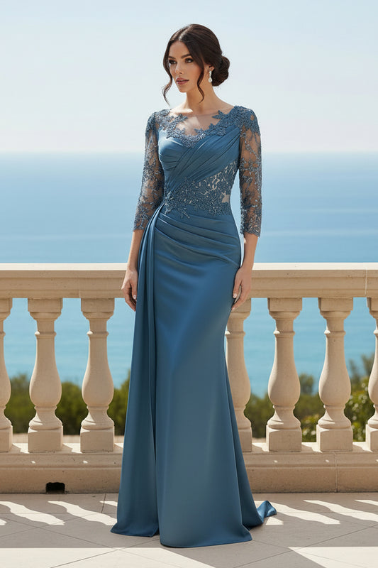 Illusion Lace Sheath Evening Gown with Sleeves