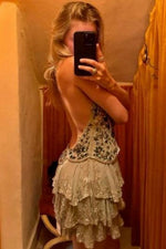 Embellished V-Neck Tiered Ruffle Mini Dress
