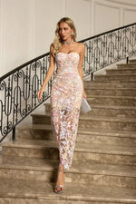 Strapless Floral Embroidered Corset Sheath Dress