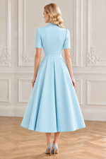 High Neck Pleated A-Line Midi Dress