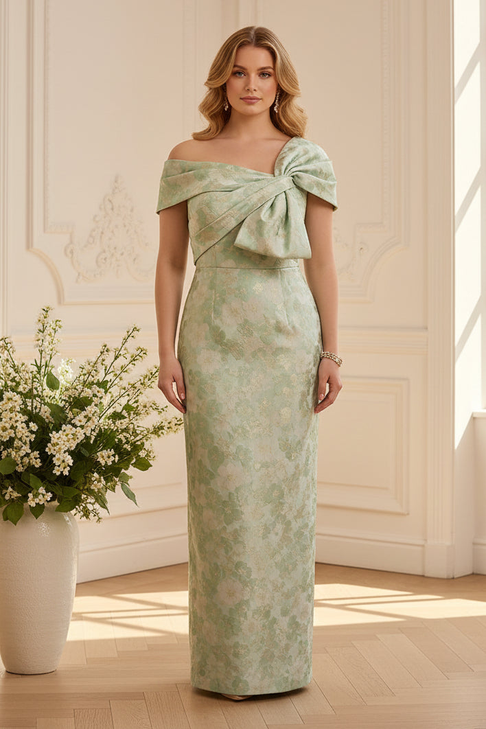 Off-Shoulder Jacquard Column Gown