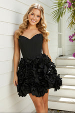 Strapless Corset Mini Dress with 3D Floral Skirt