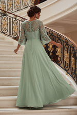 Lace Bodice Maxi Evening Dress with Bell Sleeves