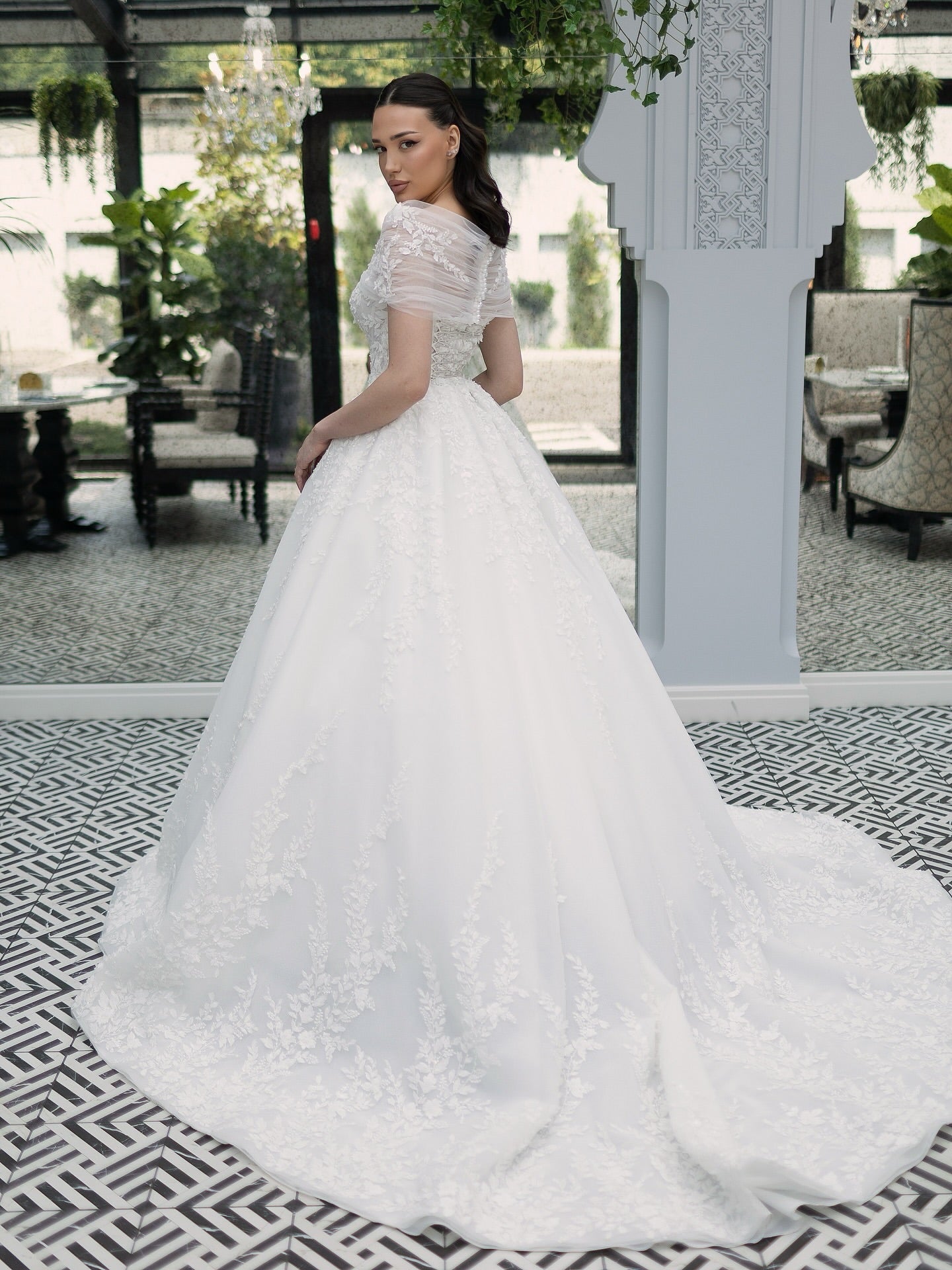 Off-The-Shoulder Lace Ball Gown Wedding Dress