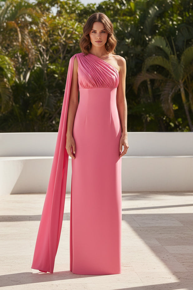 One-Shoulder Cape Sheath Evening Gown