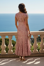 Floral Lace Illusion Midi Dress