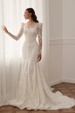 Lace Applique Mermaid Wedding Dress with Sleeves