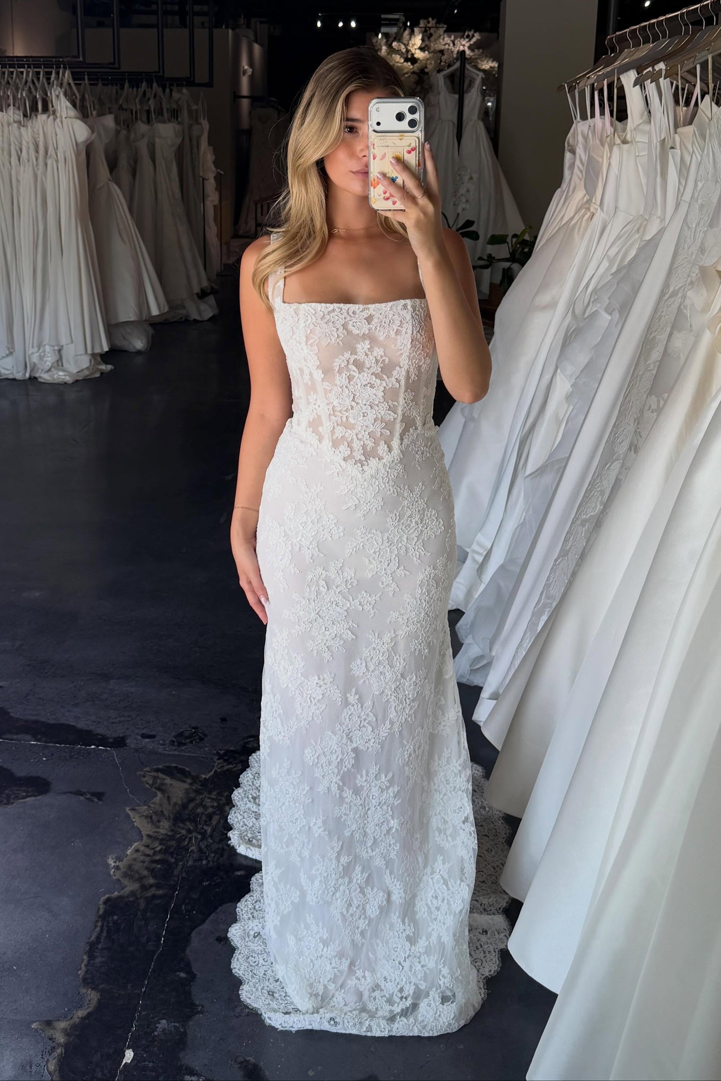 Square Neck Lace Corset Wedding Dress
