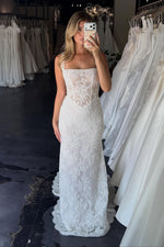 Square Neck Lace Corset Wedding Dress