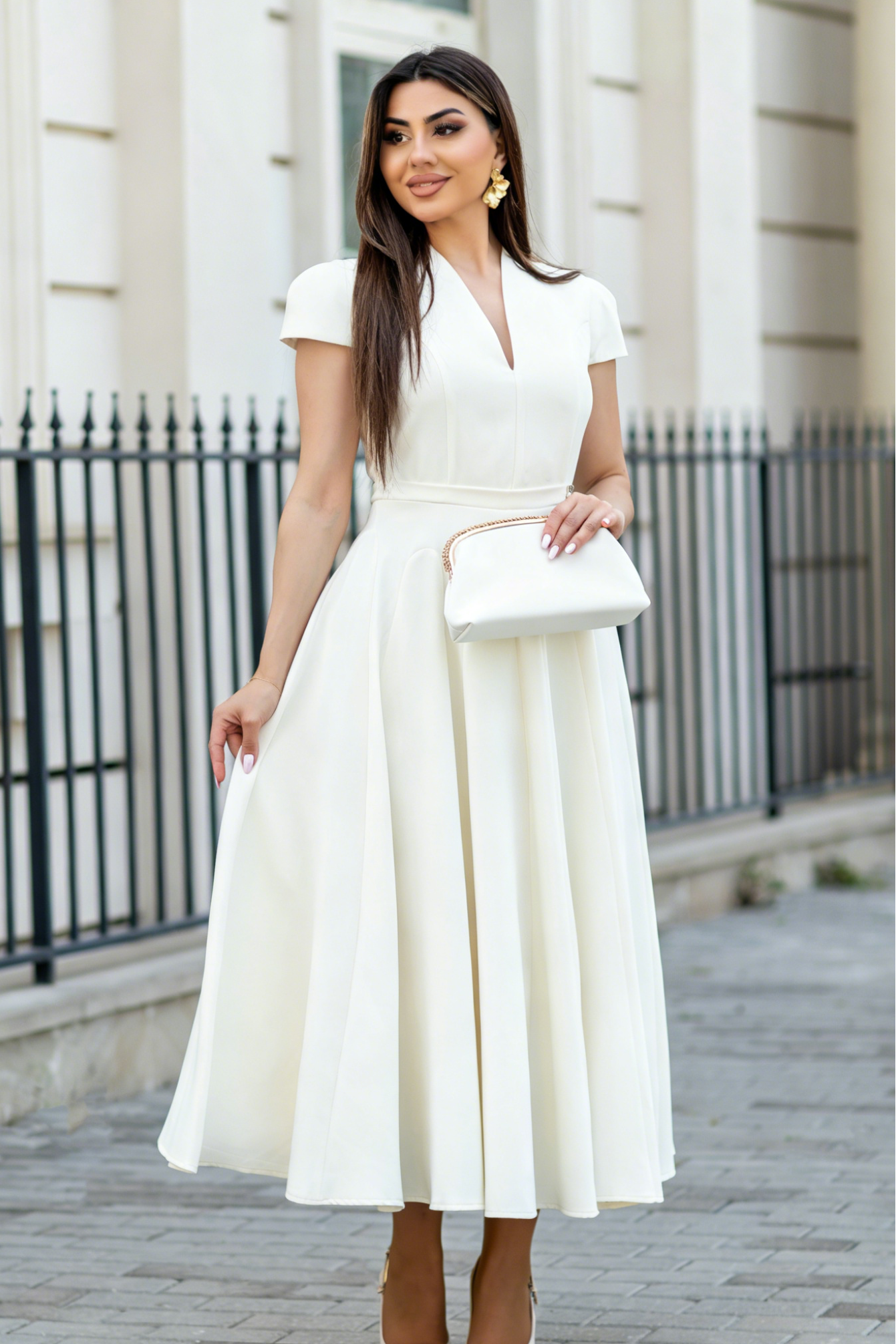 Elegant V-Neck A-Line Midi Dress