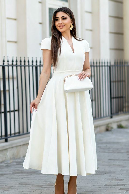 Elegant V-Neck A-Line Midi Dress
