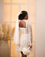 High-Neck Lace Mini Wedding Dress with Corset Back