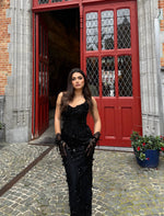 Halter Lace Applique Sequin Evening Gown