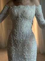 Off-Shoulder Lace Mermaid Wedding Dress with Overskirt