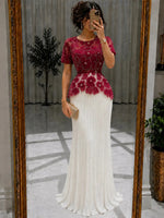 Pleated Mermaid Evening Gown with 3D Floral Lace