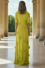 Elegant High Neck 3D Floral Column Evening Gown