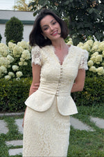 Lace Peplum Button-Front Maxi Dress Set