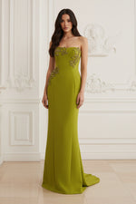 Strapless Crepe Mermaid Gown with Beaded Appliques