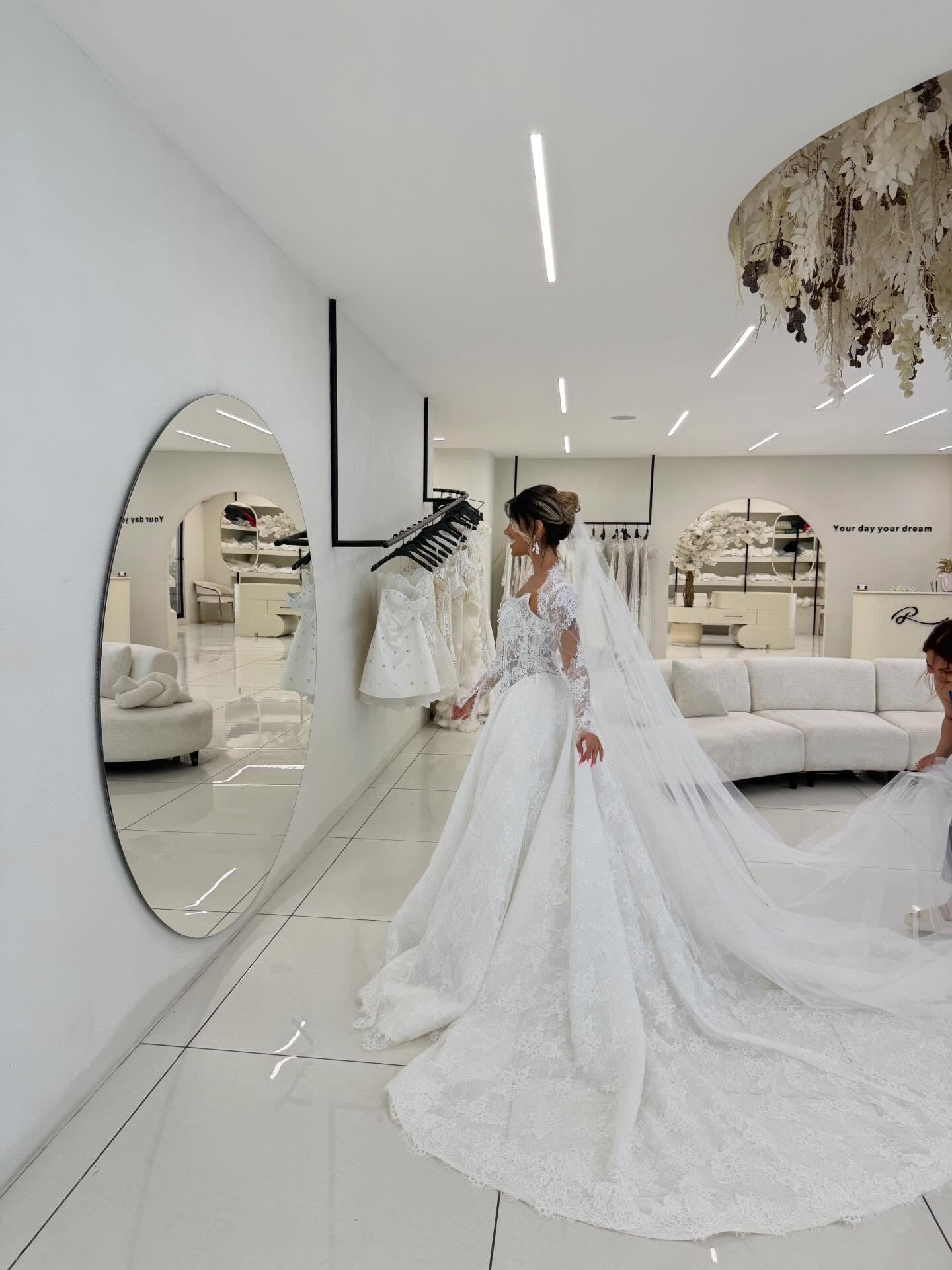 Long Sleeve Lace Corset Ball Gown Wedding Dress