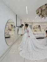 Long Sleeve Lace Corset Ball Gown Wedding Dress