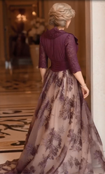 Lace A-Line Evening Gown with 3/4 Sleeves