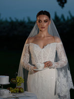 Off-Shoulder Lace Long Sleeve Wedding Gown