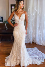 Boho Lace Mermaid Wedding Dress with Open Back