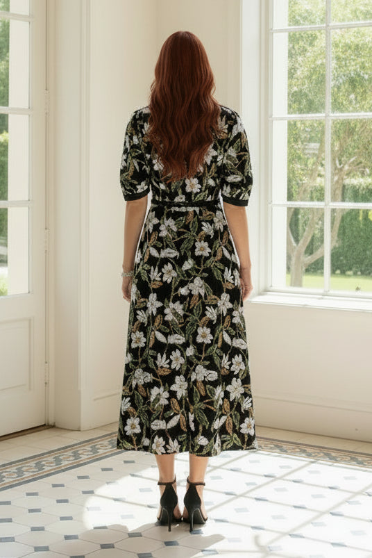 Floral Sequin Velvet Midi Dress with Bolero Set