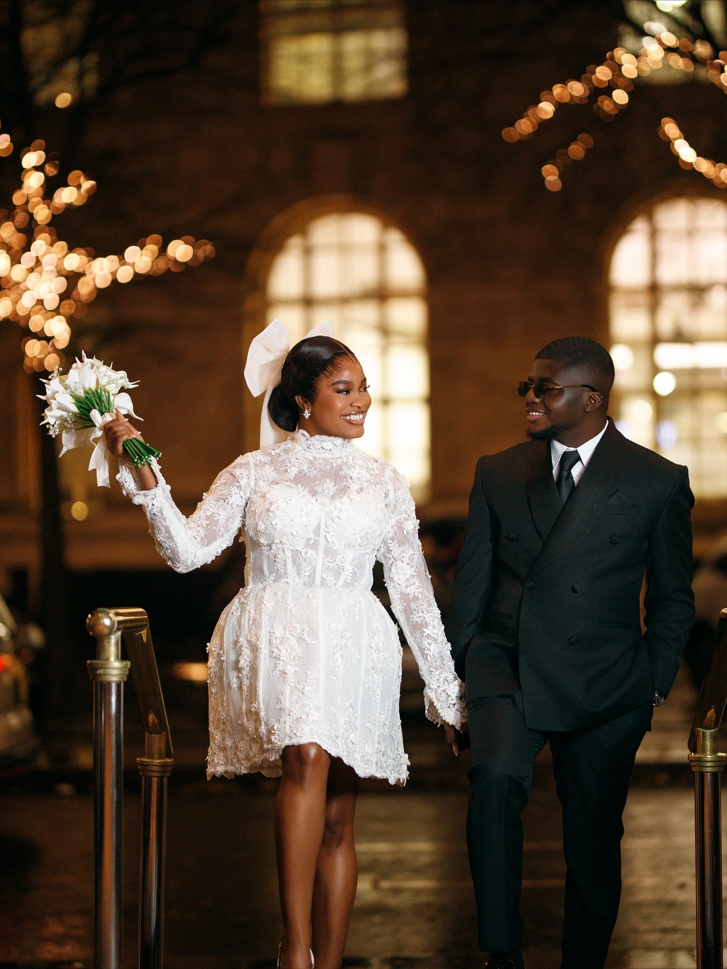 High Neck Lace Mini Wedding Dress with Long Sleeves