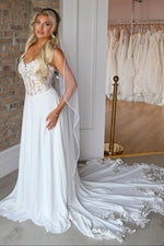 Lace Corset A-Line Wedding Dress with Floral Train