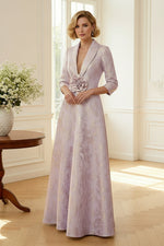 Deep V-Neck Jacquard A-Line Evening Gown