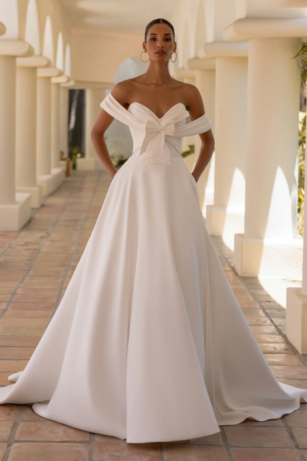 Off-the-Shoulder A-Line Wedding Dress with Bow