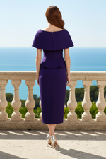 Capelet Peplum Midi Dress with Beaded Embroidery