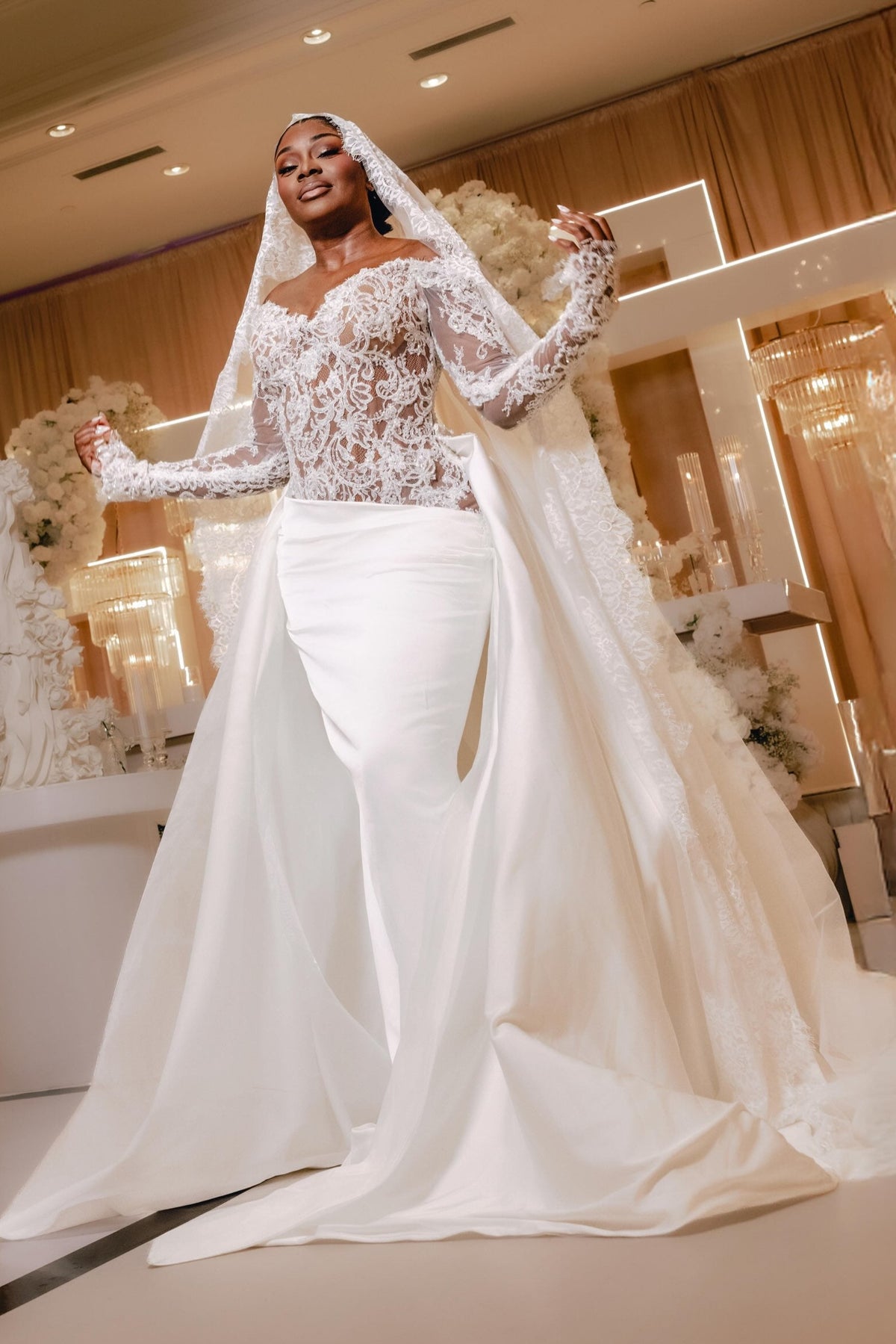 Off-the-Shoulder Lace Long Sleeve Wedding Dress