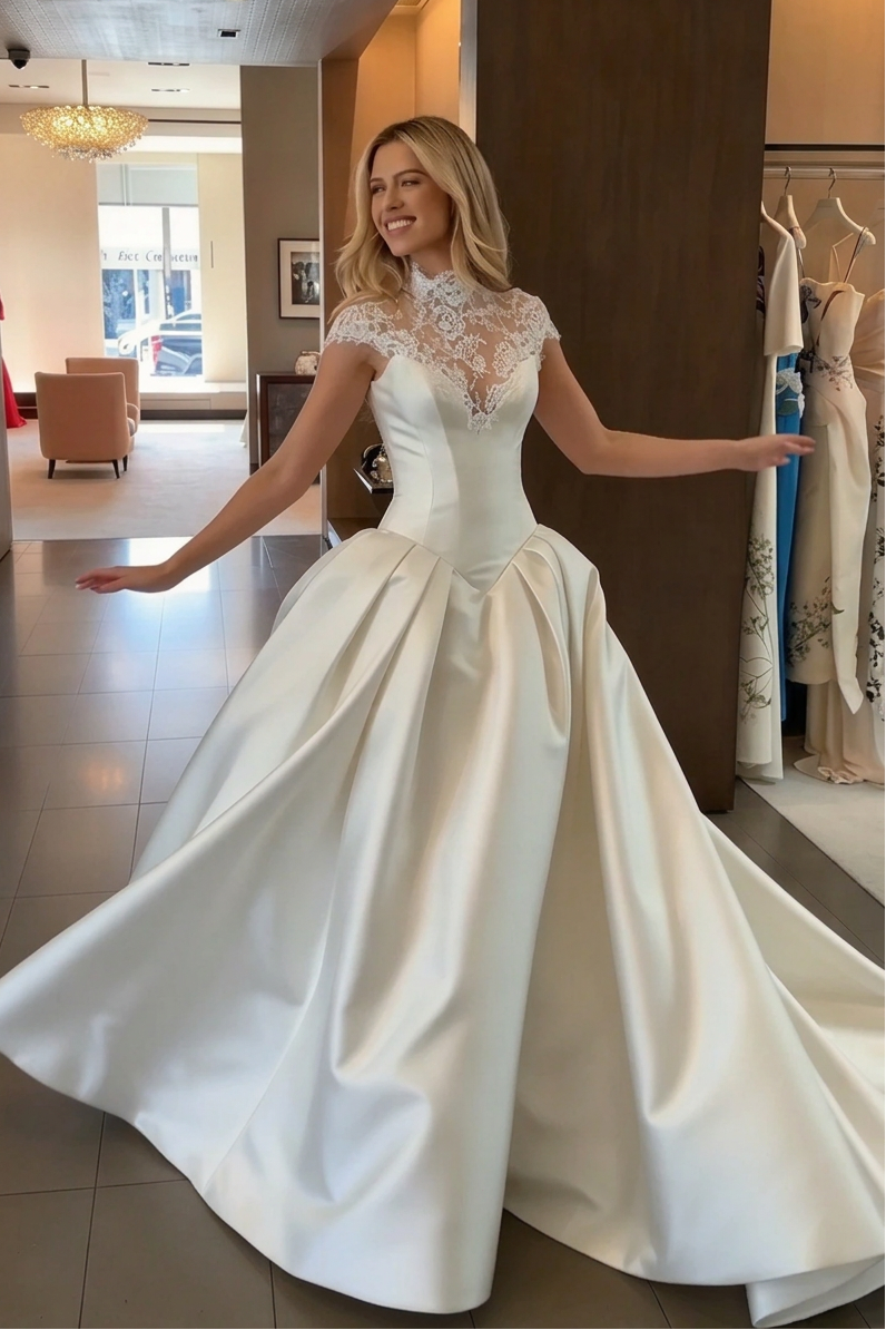 Lace High-Neck Ball Gown Wedding Dress