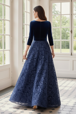 Velvet Wrap Bodice Sequin Floral Evening Gown