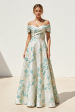 Off-the-Shoulder Jacquard A-Line Evening Gown