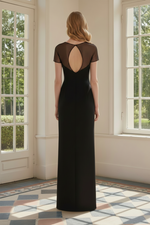 3D Floral Illusion Neckline Evening Gown