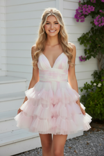 Tiered Ruffled Tulle Homecoming Dress